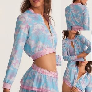 New LoveShackFancy x Hurley Cropped Bomber Jacket Under The Sea NWT Small